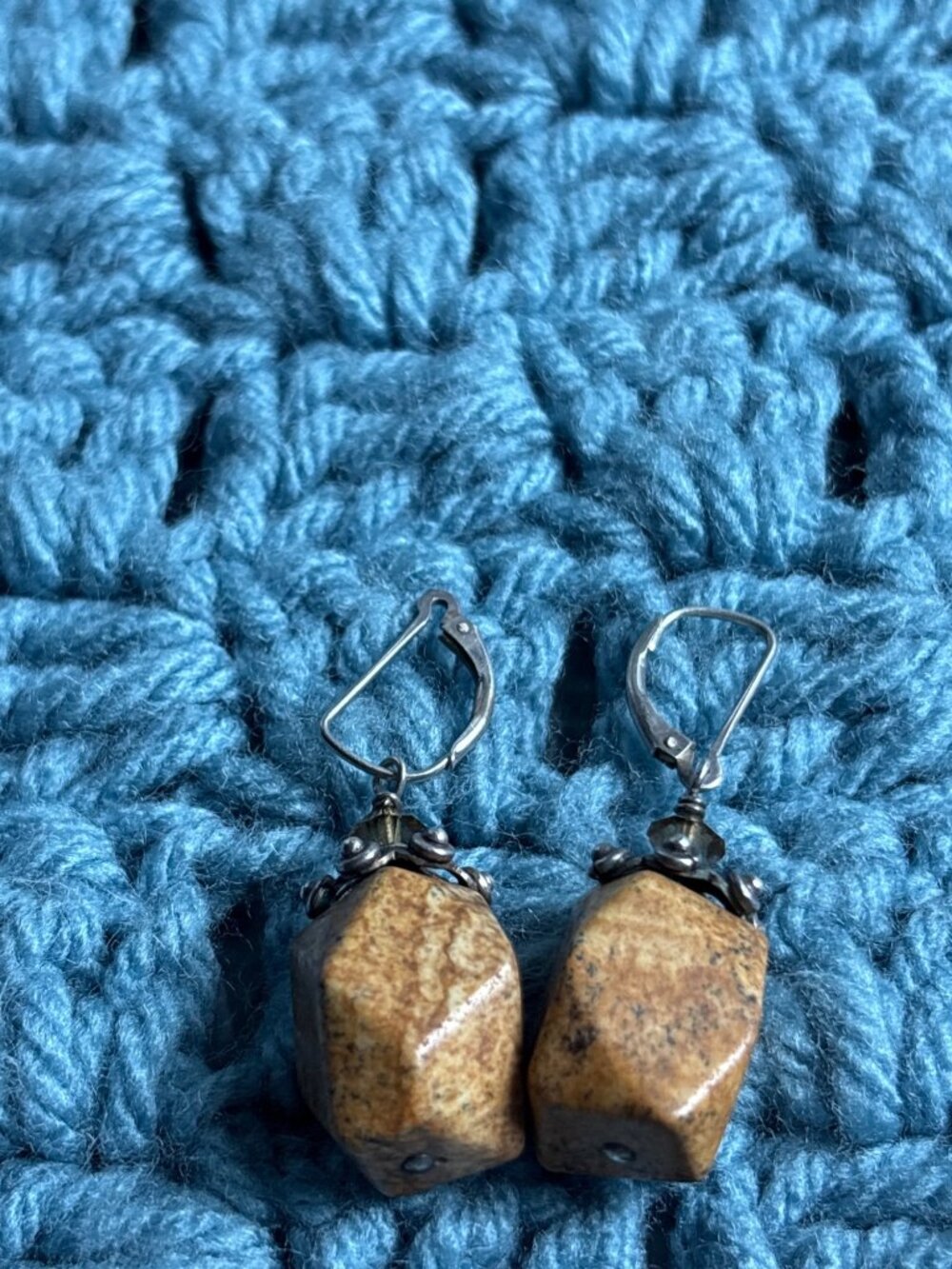 925 Sterling Silver Leverback Chunky Stone Bead Dangle Earrings 1 inch
